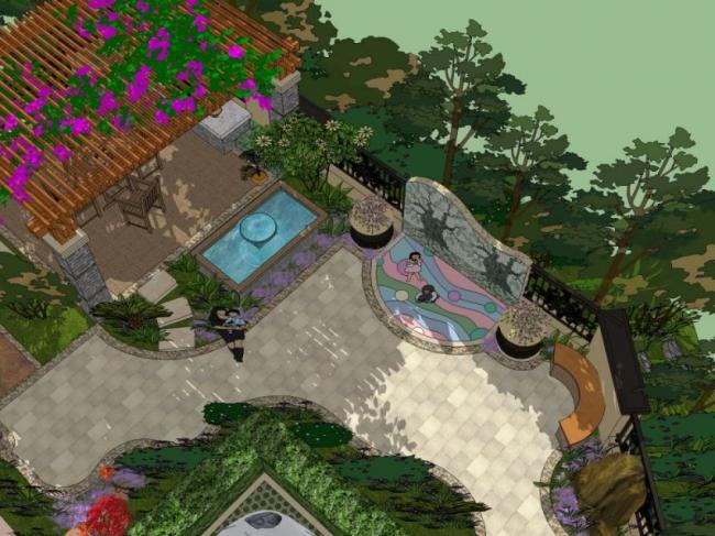 Modern Villa Courtyard Landscape Design in SketchUp