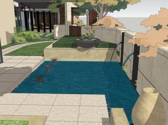 Modern Courtyard Garden Design in SketchUp Landscape Model