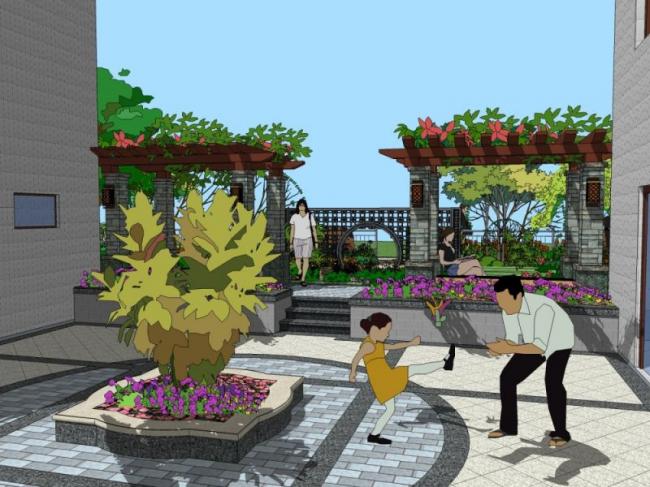 SketchUp Landscape Model: Traditional Chinese Villa Courtyard Design