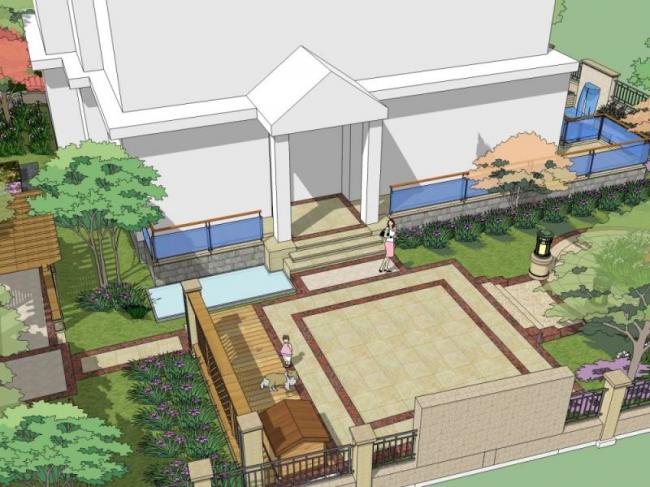 SketchUp Landscape Model: European Classical Villa Courtyard Design
