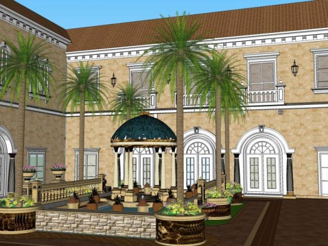 European Classical Courtyard Landscape Model in SketchUp