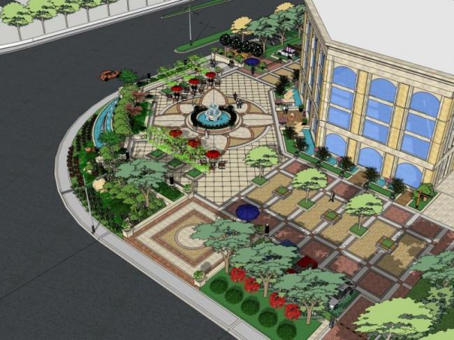 European and Classical Style Landscape Model for Sales Office in SketchUp