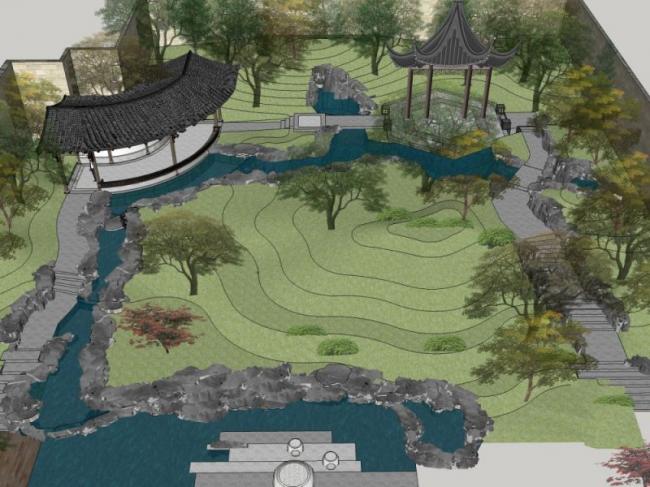 SketchUp Landscape Design: Chinese-Style Courtyard Garden Model