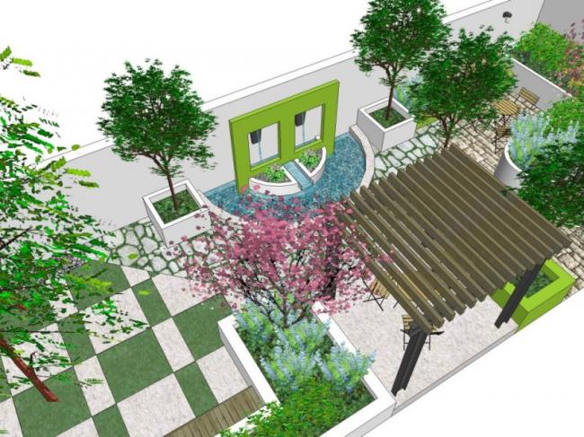 Modern Villa Courtyard Landscape Design in SketchUp