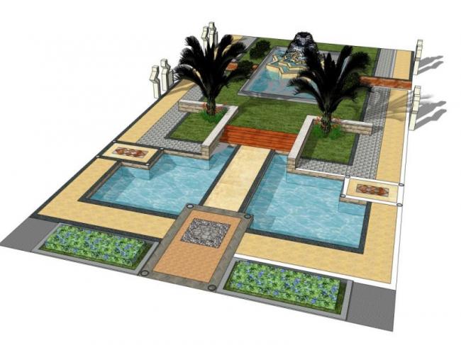 Classical Style Central Courtyard Landscape Model in SketchUp