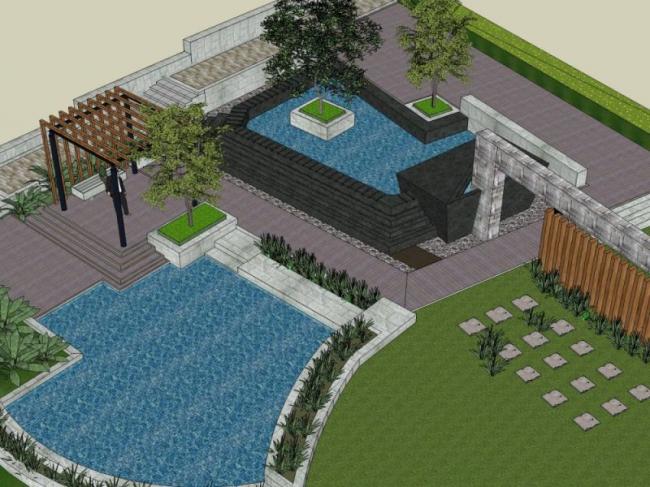 Modern Courtyard Landscape Design in SketchUp