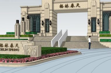 Classical Style Square Landscape and Entrance Model in SketchUp-BIM WORLD