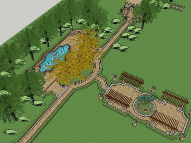 Classical Style Park Landscape Model in SketchUp