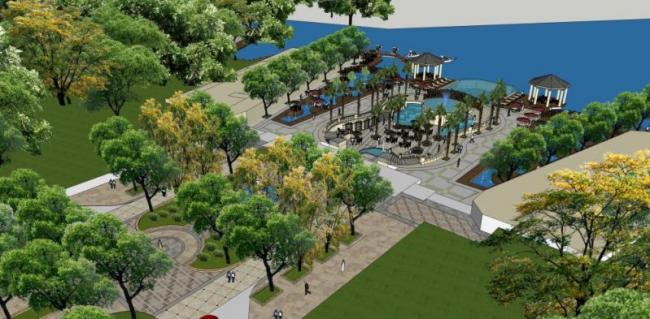 Classical Riverside Landscape Model in SketchUp