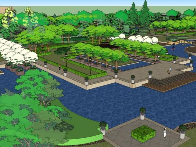 Classical Waterfront Landscape Design in SketchUp