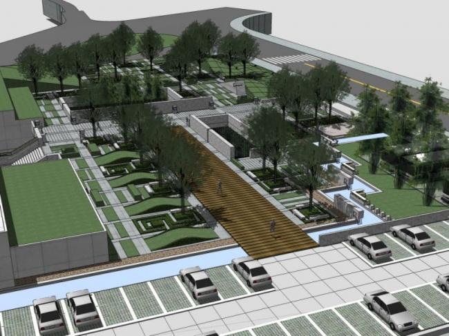 Modern Commercial Square Landscape Design in SketchUp