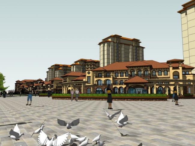 SketchUp Business Model: Commercial Street in Spanish Classical Style