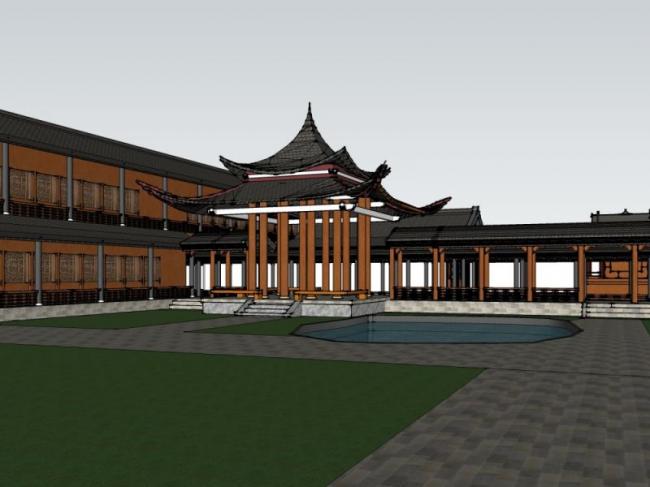 SketchUp Residential Model: Multi-Story Courtyard in Traditional Chinese Style