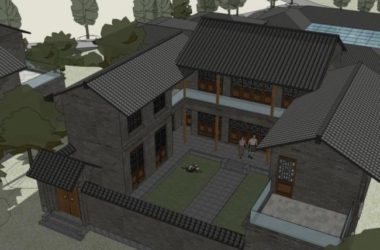 SketchUp Multi-Story Garden Hotel Model with Chinese Design-BIM WORLD