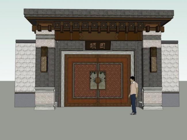 SketchUp Model: Large Chinese-Style Mansion Front Door Design