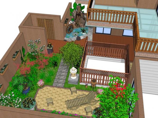 Chinese-Style Courtyard Garden Landscape Model in SketchUp