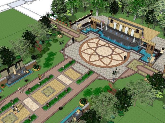Classical Square Landscape Design in SketchUp