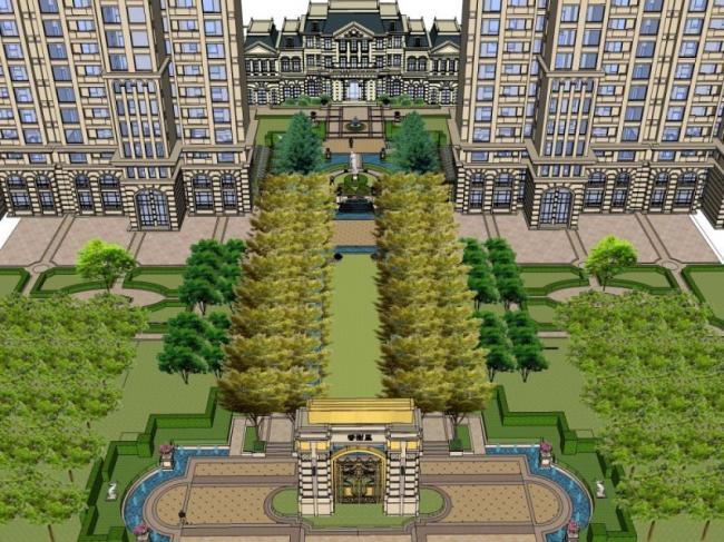 SketchUp Landscape Models: Community, Residential, French, and Classical Styles