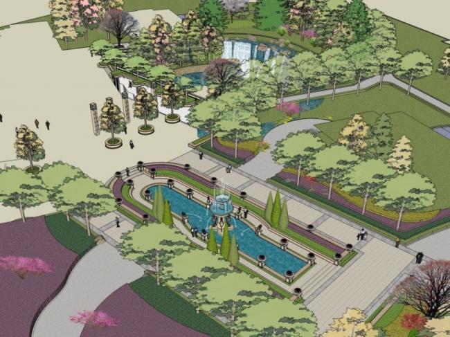 Classical Square Landscape Design in SketchUp