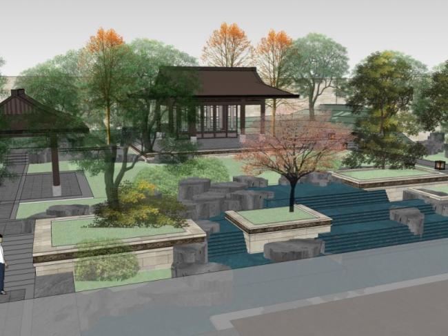 Chinese-Style Courtyard Landscape Model in SketchUp