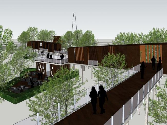 Modern Pedestrian Bridge Landscape Model in SketchUp