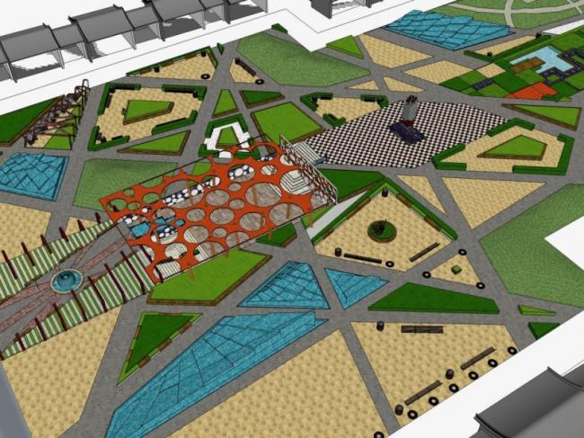 Modern Square Landscape Design in SketchUp