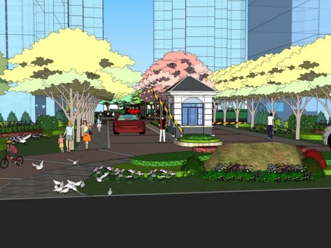 SketchUp Landscape Model: Modern Chinese-Style Residential Design