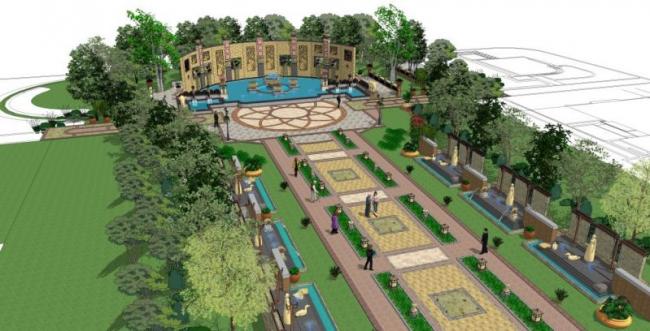 Classical Square Landscape Model in SketchUp