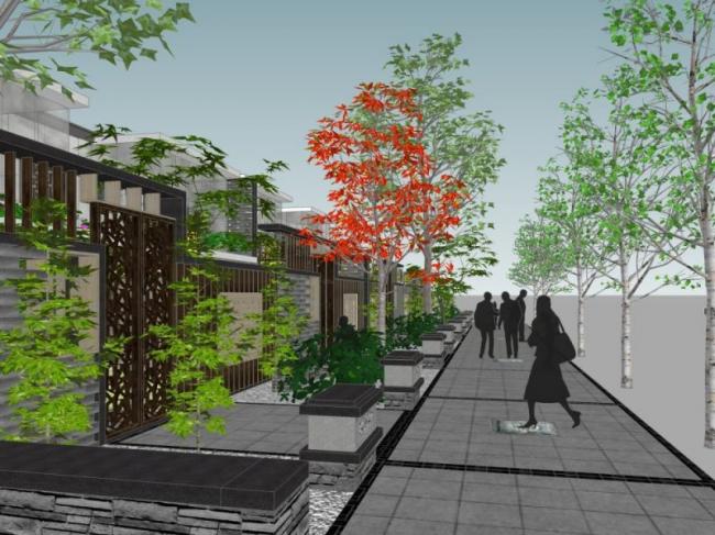 Modern Chinese Villa Courtyard Landscape Model in SketchUp