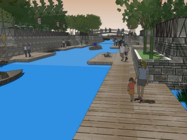 Modern Riverside and Waterfront Landscape Model in SketchUp