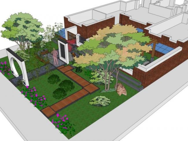Modern Chinese-Style Courtyard Landscape Model in SketchUp