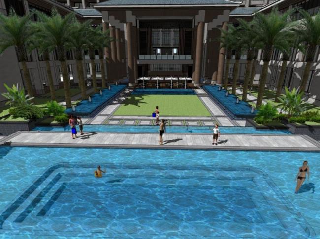 Classical Style Pool Landscape Design in SketchUp