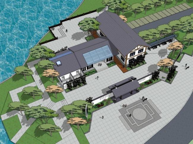 Modern Chinese-Style Waterfront Landscape Model in SketchUp