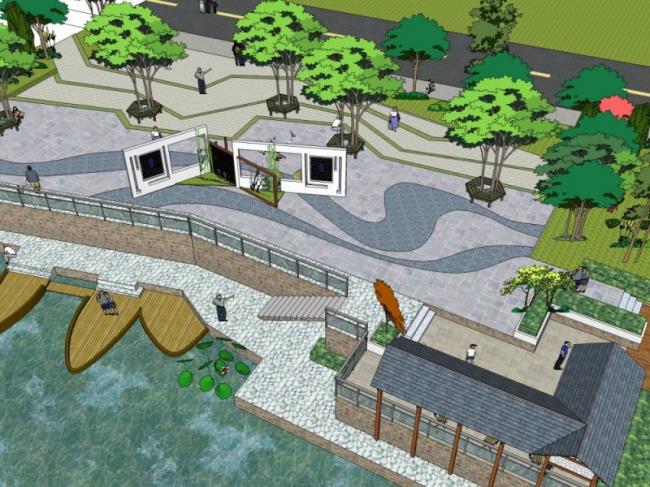 Modern Chinese-Style Square Landscape Model in SketchUp
