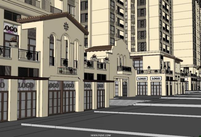 SketchUp Business Model: Multi-Story Classical Style Commercial Street Design