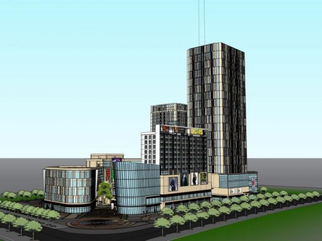 SketchUp Business Model: Modern Multi-Story Commercial Complex Design
