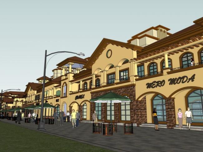 SketchUp Business Model: Multi-Story Spanish-Style Commercial Street Design