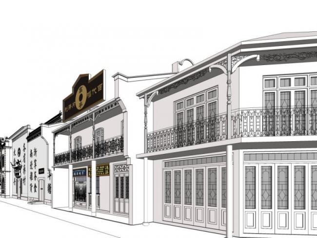 SketchUp Business Model: Multi-Story Commercial Street in Modern Chinese Style