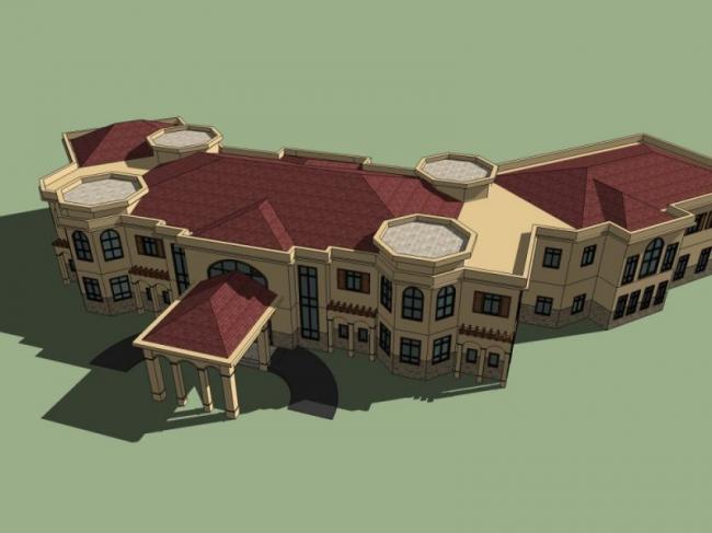 SketchUp Business Model: Classical Style Low-Level Clubhouse Design