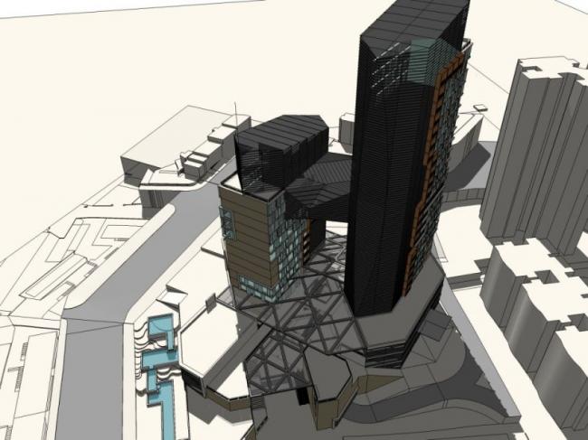 SketchUp Model of a Modern Super High-Rise Commercial Complex Featuring Hotel and Office Spaces