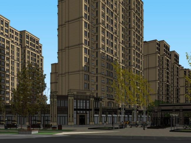 SketchUp Model: Classical High-Rise Residential Building with Ground Floor Commercial Space