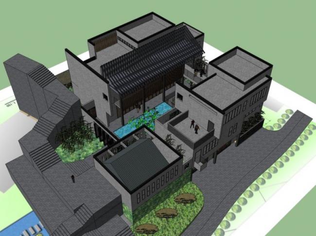 Modern Multi-Story Residential Clubhouse Model in SketchUp