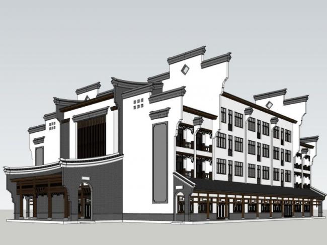 SketchUp Business Model: Multi-Story Ancient Town with Modern Chinese Style