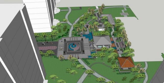 Modern Chinese-Style Square Landscape Model in SketchUp