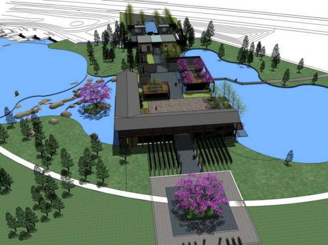 Modern Chinese Style Park Landscape Model in SketchUp