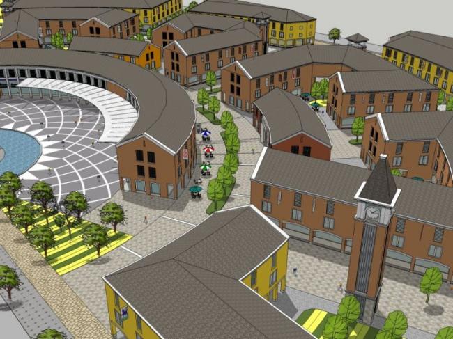 SketchUp Business Model: Multi-Story Pedestrian Street in Classical Style