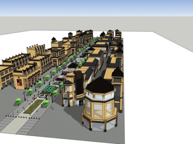 SketchUp Business Model: Classical Low-Rise Commercial Street Design