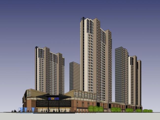 SketchUp Model of a Modern Super High-Rise Urban Complex: Commercial and Residential Design
