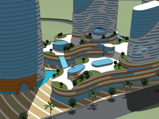 SketchUp Model of a Modern Super High-Rise Commercial Complex Featuring Hotel and Office Spaces