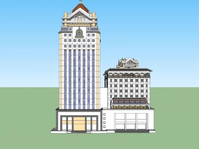 Classical Style High-Rise Hotel Model in SketchUp